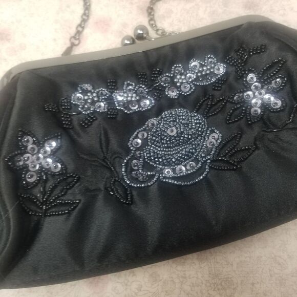 Boho Black Beaded Evening Bag. - Picture 3 of 10